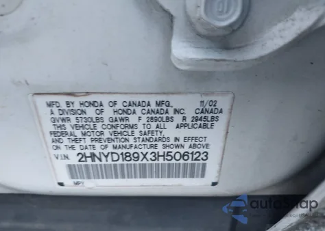 2003 Acura Mdx из США, поврежденный, VIN 2HNYD189X3H506123